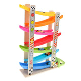 Maxbell Wooden 7-Layer Ramp Race Track & 8 Mini Inertia Car Sliding Toy Vehicel & Train Playset for Baby Toddler Fine Motor Skill Developmental Activity - Aladdin Shoppers