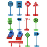 Maxbell 13pcs Plastic Assorted Engineering Vehicles Block Street Traffic Sign Playset Toy Kids Educational - Aladdin Shoppers