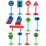 Maxbell 13pcs Plastic Assorted Engineering Vehicles Block Street Traffic Sign Playset Toy Kids Educational - Aladdin Shoppers