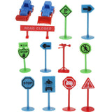 Maxbell 13pcs Plastic Assorted Engineering Vehicles Block Street Traffic Sign Playset Toy Kids Educational - Aladdin Shoppers