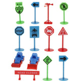 Maxbell 13pcs Plastic Assorted Engineering Vehicles Block Street Traffic Sign Playset Toy Kids Educational - Aladdin Shoppers