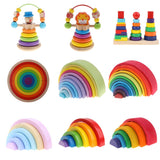 Colorful Wooden Rainbow Blocks Stack Tunnel Stacking Game Toys