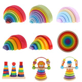 Colorful Wooden Rainbow Blocks Stack Tunnel Stacking Game Toys