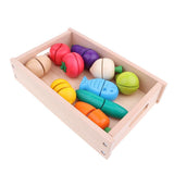 Box of 14pcs Wooden Sticky Cutting Fruits Vegetables Chopping Board Cutter Food Playset Kids Children Kitchen Pretend Play Toy Early Learning - Aladdin Shoppers