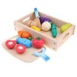 Box of 14pcs Wooden Sticky Cutting Fruits Vegetables Chopping Board Cutter Food Playset Kids Children Kitchen Pretend Play Toy Early Learning - Aladdin Shoppers