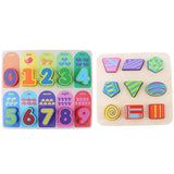 Wooden Geometry Building Blocks Board Puzzle Early Shapes & Color Cognition Learning Educational Stacking Matching Toy Kids Baby Gift #B - Aladdin Shoppers