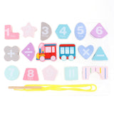 Fun Wooden Vehicles & Number Lacing Blocks Set Childrens Threading & String Beads Developmental Toy Gift - Aladdin Shoppers