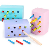 Wooden Magnetic Catch Insect Game Toys Kid Montessori Educational Toy Blue