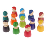 Maxbell 24Pieces Rainbow Wooden Peg Dolls People Dolls Decorative Craft Kids Toys