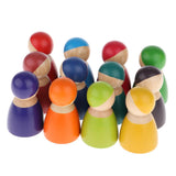 Maxbell 48 Pieces Rainbow Wooden Peg Dolls People Dolls Decorative Craft Kids Toys