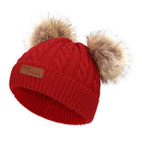 Maxbell Boys Girls Pom Poms Hat Thick Warm Winter Soft Cotton Knitted Beanies red