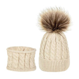 Maxbell Boys Girls Beanie Hats Warm Winter Soft Cotton Knitted Pom Pom Hat Cream