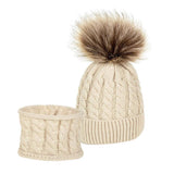 Maxbell Boys Girls Beanie Hats Warm Winter Soft Cotton Knitted Pom Pom Hat Cream