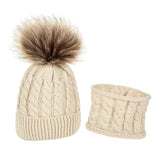 Maxbell Boys Girls Beanie Hats Warm Winter Soft Cotton Knitted Pom Pom Hat Cream