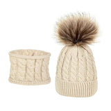 Maxbell Boys Girls Beanie Hats Warm Winter Soft Cotton Knitted Pom Pom Hat Cream