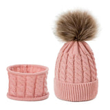 Maxbell Boys Girls Beanie Hats Warm Winter Soft Cotton Knitted Pom Pom Hat Skin Pink