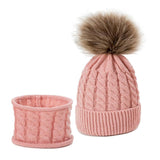 Maxbell Boys Girls Beanie Hats Warm Winter Soft Cotton Knitted Pom Pom Hat Skin Pink