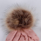 Maxbell Boys Girls Beanie Hats Warm Winter Soft Cotton Knitted Pom Pom Hat Skin Pink