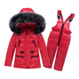 Maxbell Children Winter Hooded Duck Down Jacket + Trousers Snowsuit  Red - S