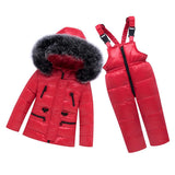 Maxbell Children Winter Hooded Duck Down Jacket + Trousers Snowsuit  Red - S