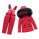 Maxbell Children Winter Hooded Duck Down Jacket + Trousers Snowsuit  Red - S