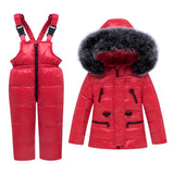 Maxbell Children Winter Hooded Duck Down Jacket + Trousers Snowsuit  Red - L
