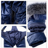 Maxbell Children Winter Hooded Duck Down Jacket + Trousers Snowsuit  Dark Blue - L