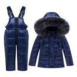 Maxbell Children Winter Hooded Duck Down Jacket + Trousers Snowsuit  Dark Blue - XL