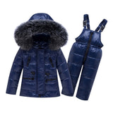 Maxbell Children Winter Hooded Duck Down Jacket + Trousers Snowsuit  Dark Blue - XL