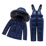 Maxbell Children Winter Hooded Duck Down Jacket + Trousers Snowsuit  Dark Blue - XL