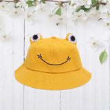 Cartoon Frog Bucket Hat Summer Beach Travel Sun Hat for Kids Adult Yellow M