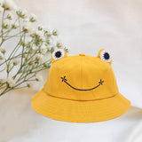 Cartoon Frog Bucket Hat Summer Beach Travel Sun Hat for Kids Adult Yellow M