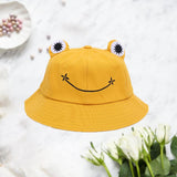 Cartoon Frog Bucket Hat Summer Beach Travel Sun Hat for Kids Adult Yellow M