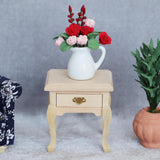 Maxbell 1/12 Dollhouse Wooden Bedroom Bedside Table+Mini Double Bed