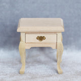 Maxbell 1/12 Dollhouse Wooden Bedroom Bedside Table+Mini Double Bed