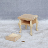 Maxbell 1/12 Dollhouse Wooden Bedroom Bedside Table+Mini Double Bed