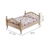 Maxbell 1/12 Dollhouse Wooden Bedroom Bedside Table+Mini Double Bed
