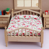 Maxbell 1/12 Dollhouse Wooden Bedroom Bedside Table+Mini Double Bed