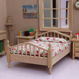 Maxbell 1/12 Dollhouse Wooden Bedroom Bedside Table+Mini Double Bed