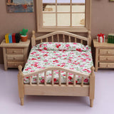 Maxbell 1/12 Dollhouse Wooden Bedroom Bedside Table+Mini Double Bed