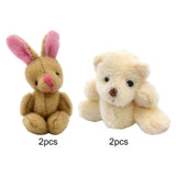 Maxbell 1.97inch Mini Joint Bear and Rabbit Plush Toy 1:12 Dollhouse Decor Toys