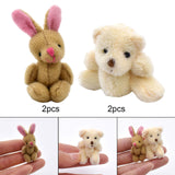 Maxbell 1.97inch Mini Joint Bear and Rabbit Plush Toy 1:12 Dollhouse Decor Toys
