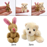 Maxbell 1.97inch Mini Joint Bear and Rabbit Plush Toy 1:12 Dollhouse Decor Toys