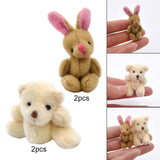 Maxbell 1.97inch Mini Joint Bear and Rabbit Plush Toy 1:12 Dollhouse Decor Toys