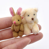 Maxbell 1.97inch Mini Joint Bear and Rabbit Plush Toy 1:12 Dollhouse Decor Toys