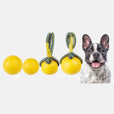 EVA Dog Chew Ball Toys Yellow Bite Resistant for Dogs Training Playing 9cm Ball With Rope - Aladdin Shoppers