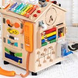 Maxbell Abacus Busy Board Counting Sensory Toy Wooden for Preschool Red