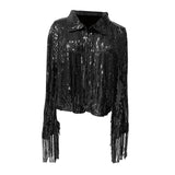 Maxbell 2xWomen's Sequin Jacket Shiny Lapel Coat for Cosplay Exhibition Beach Vacation black