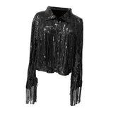 Maxbell 2xWomen's Sequin Jacket Shiny Lapel Coat for Cosplay Exhibition Beach Vacation black