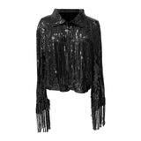 Maxbell 2xWomen's Sequin Jacket Shiny Lapel Coat for Cosplay Exhibition Beach Vacation black